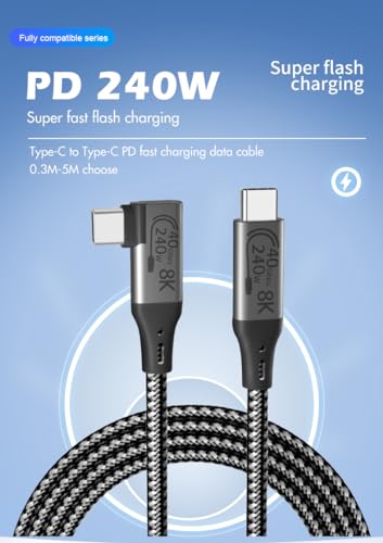 Elevate Your Connectivity with a 6-Foot USB4 Cable – Ultra-Fast 40 Gbps Data Transfer, 8 K HD Display Support, and 240 W Rapid Charging – Flexible 90-Degree Right Angle USB-C Design for Optimal Performance in Tight Spaces and Seamless Compatibility with Thunderbolt 3 & 4 Devices