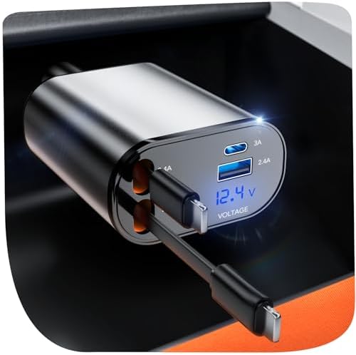 Ultimate 3-in-1 Retractable Car Charger – 50 W Fast Charging Solution with Type C Cable & USB Port for i Phone 16/15/14/13/12/11, Galaxy & Pixel Devices – Tangle-Free Convenience for On-the-Go Power Management