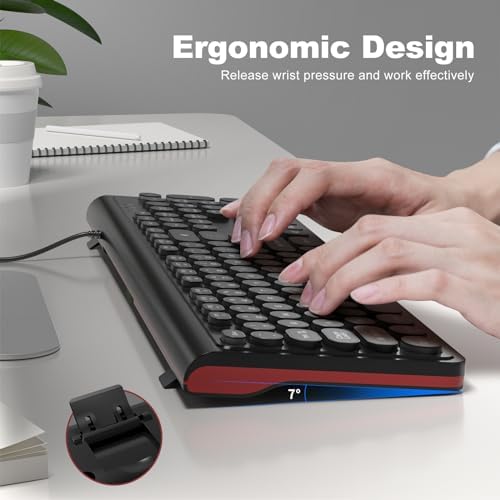Retro-Inspired Full Size Typewriter Keyboard with Number Pad – Wired USB Keyboards for Windows 7, 8, 10, 11 | Enhance Your Typing Experience with Classic Charm and Modern Efficiency | Perfect for Home and Office Use