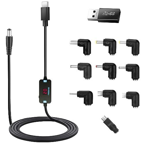 FARSENSE Versatile USB C to DC Adapter with 10 Connector Tips – 3.3 ft Barrel PD Trigger Cable for Effortless Voltage Switching and LED Voltage Display – Essential Power Solution for Laptops, Cameras, and More