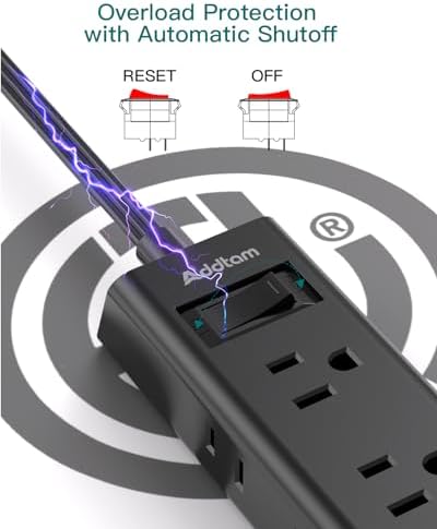 Addtam Ultra Flat Power Strip for Cruise & Travel – 5 ft Extension Cord with 6 Outlets, Compact Design for Dorms & Home Offices – No Surge Protection, Ideal for On-the-Go Charging – Lightweight & Space-Saving Solution