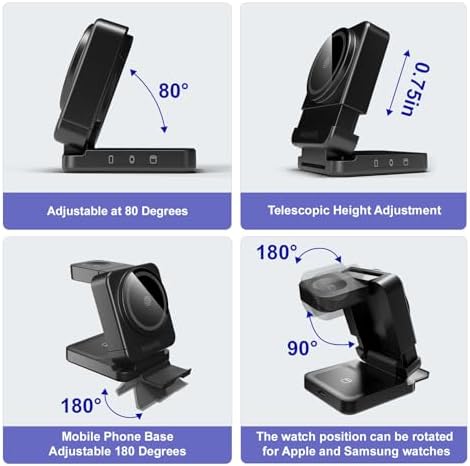 Ultimate 3-in-1 Magnetic Wireless Charging Dock – Foldable & Rotatable Travel Stand for Apple and Samsung Devices – Simultaneously Charge Phones, Watches & Earbuds with Adjustable Viewing Angle – Compact Design for On-the-Go Convenience – Enhanced Compatibility & Speed with Smart Status Monitoring – Ideal for Reducing Cable Clutter
