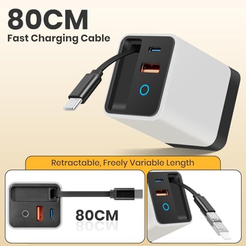 Ultimate 80 W Ga N Fast Charger Module: Versatile 3-in-1 Travel Charging Solution with Type-C Cable & Dual USB Ports for i Phone 15/14, Samsung Galaxy, Mac Book, and More – Compact & Stylish Yellow Power Hub for Maximum Device Compatibility and Speed Efficiency