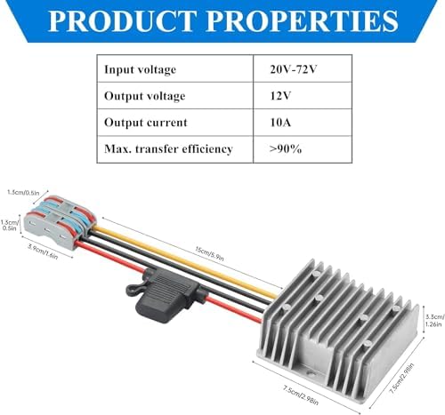 High-Efficiency Waterproof DC/DC Buck Converter: Versatile 20-90 V to 12 V Voltage Regulator for Automotive LED Systems and Heavy-Duty Applications – 20 A Output, 240 W Power Capacity for Reliable Performance in Challenging Environments