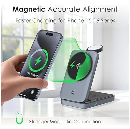 Ultimate 3-in-1 Mag Safe Qi2 Wireless Charging Station for i Phone, Apple Watch & Air Pods – Fast, Foldable & Stylish Power Hub for Modern Living