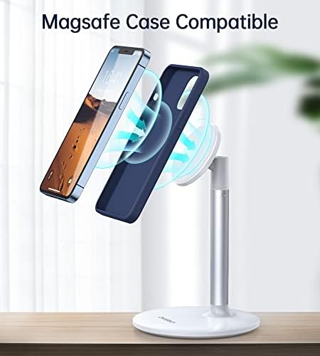 Magnetic Desk Phone Stand for iPhone 16/15/14/13/12 – Phone Holder Dock with 360°Rotation, Height&Tilt Adjustable for Office/Home Compatible with iPhone 16 15 14 13 12 Mini/Plus/Pro/Pro Max,Mag-Safe – Enhanced Compatibility and Speed