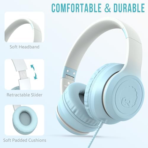 Rockpapa L22 Purple Over-Ear Headphones for Kids & Women – Lightweight, Foldable, and Durable Wired Design with Built-In Microphone for Clear Hands-Free Communication, Perfect for School, Travel, and Daily Use – High-Quality Stereo Sound and Tangle-Free Cord for Seamless Audio Enjoyment