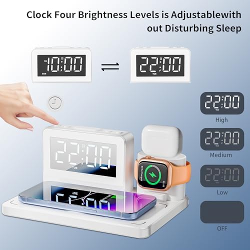 Revolutionize Your Charging Routine with the 7-in-1 Wireless Fast Charging Station – All-in-One Alarm Clock Dock for i Phone, Samsung Galaxy, Apple Watch & Air Pods – Enhanced Speed, Sleek Design, and Safety Features for Ultimate Convenience