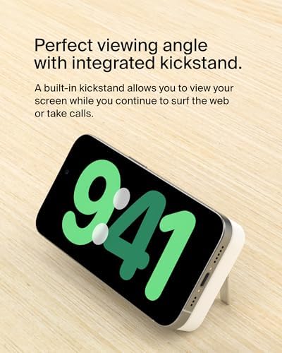 Belkin 5000 m Ah Wireless Power Bank with Qi2 Technology – Mag Safe-Compatible Portable Charger Featuring Built-in Kickstand for i Phone 16, 15, 14, 13, Plus, Pro, Pro Max – Sleek White Design for Seamless Charging on the Go – Optimal Speed & Versatile Compatibility