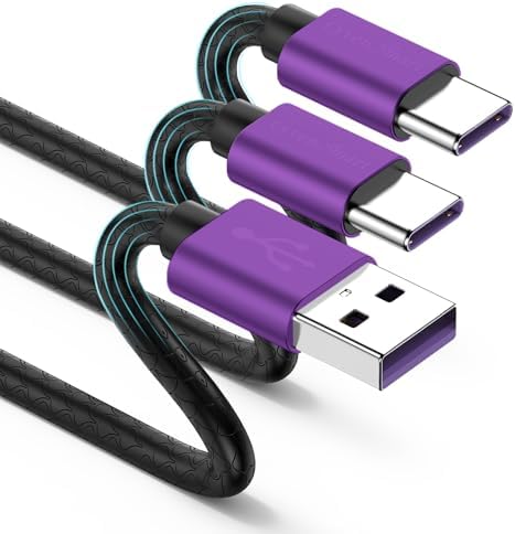 Cyven Premium 3 ft USB Type C Cable Duo Pack – Fast Charge & Data Transfer Cord, Durable TPE Construction, Compatible with Samsung Galaxy A Series, LG V Series, and More – Stylish Pink Design for Enhanced Performance and Versatility