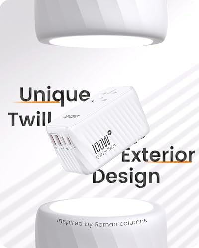 LENCENT 85 W Universal Travel Adapter with Retractable USB-C Cable – High-Speed International Plug Converter Featuring 3 Type-C & 1 USB-A Ports for Effortless Worldwide Charging – Your Ultimate Travel Essential for Maximum Compatibility, Fast Charging, and Ga N Technology Efficiency