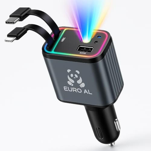 66 W Retractable Fast Car Charger – 4-in-1 Universal Phone Charging Solution with USB-C Adapter and Starlights for Enhanced Ambiance – Ideal for All Mobile Devices on the Go