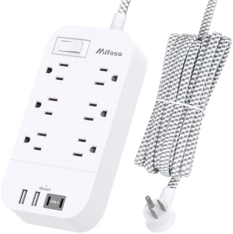 10 FT Flat Plug Power Strip with 6 AC Outlets & 4 USB Ports (2 USB-C) – Versatile Wall Mount Charging Station for Home, Office & Dorm, Enhanced Surge Protection & Optimal Device Compatibility, Sleek Black Design