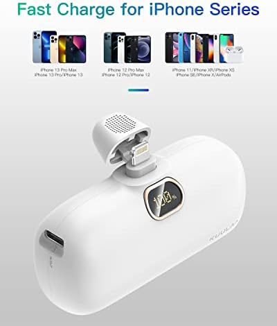 Compact 5000 m Ah Kuulaa Portable Charger for i Phone with Built-in Lightning Cable – Fast Charging Power Bank for i Phone 14/13/12/11/XR/XS/X/8/7/6 in Sleek White Design – Ultimate On-the-Go Charging Solution with Enhanced Compatibility