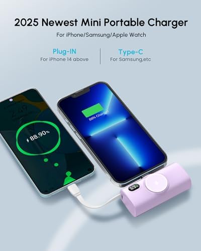 Compact Blue Power Bank for i Phone – 5000 m Ah Fast Charging Mini External Battery with USB Type C Cable – Sleek, Lightweight Design for i Phone 14/13/12/15 Pro Max and More – Essential Travel Charger for On-the-Go Power Solutions