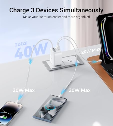 Dulums 40 W Ultra-Fast Retractable Wall Charger – Advanced QC3.0 & Power Delivery Technology with 2.6 FT Lightning Cable – Compact, Portable Power Solution for i Phone 16/15/14/13, Galaxy S24/S23, Pixel Devices – Perfect for On-the-Go Charging in Home, Office, or Travel