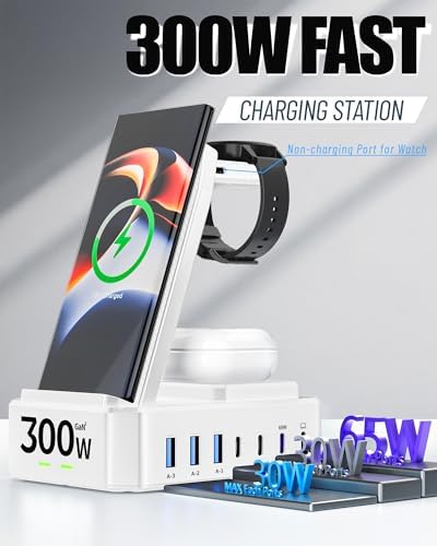 Ultimate 10-in-1 Wireless Charging Station for Samsung Devices – 300 W Power Hub with 65 W USB C Fast Charging for S25 Ultra/S24/S23/S22/Note 20, Galaxy Watch Ultra 7/6/5 & Galaxy Buds – Multi-Device Convenience and Rapid Power Delivery, Ideal for Home & Office Use