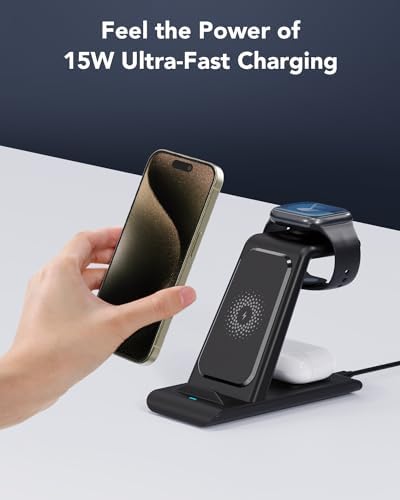 HATALKIN Advanced 3-in-1 Wireless Charging Hub: Ultimate Power Station for Apple Watch, i Phone 16/15/14/13/12 Pro Max/X/XS, and Air Pods Pro – Rapid Intelligent Charging in a Modern, Space-Saving Design for Effortless Home and Office Efficiency
