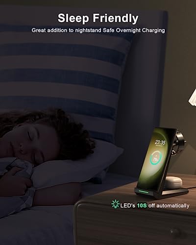 ADADPU 3-in-1 Wireless Charging Station for Samsung Devices – Fast Charging Dock for Galaxy S25, S24, S23, S22, S21, Galaxy Watch Series 7/6/5/4/3/Pro & Galaxy Buds – Includes 5 ft Cable & Adapter for Enhanced Efficiency and Connectivity