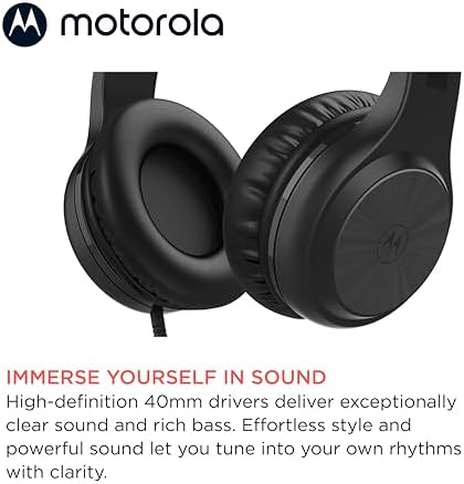 Motorola Sound Moto XT120 Wired Over-Ear Headphones – Immerse Yourself in Dynamic Bass with Foldable Convenience, Adjustable Comfort, and Built-in Microphone for Effortless Calls – Universal 3.5 mm Compatibility and Chic White Finish for Style and Functionality – Your Ultimate Audio Companion for Every Occasion