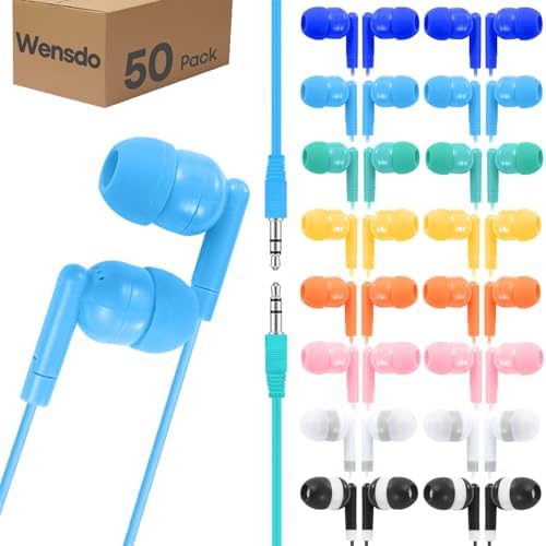 Engaging 50-Pack Kids Wired Earbuds for Classroom Learning | Durable, Lightweight 3.5 mm Headphones Compatible with Chromebooks & PCs | Vibrant Multi-Colored Earphones for Group Activities & Interactive Education