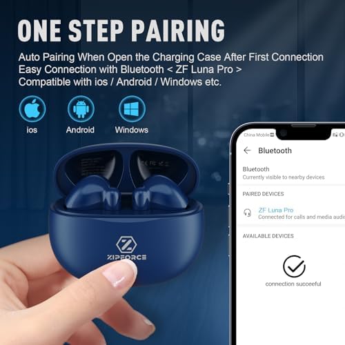 ZIPFORCE Bluetooth 5.3 True Wireless Earbuds with ENC Microphones – IPX6 Waterproof, Lightweight Design, 40-Hour Playtime, Touch Control Headphones for Seamless Audio Experience and Crystal-Clear Calls