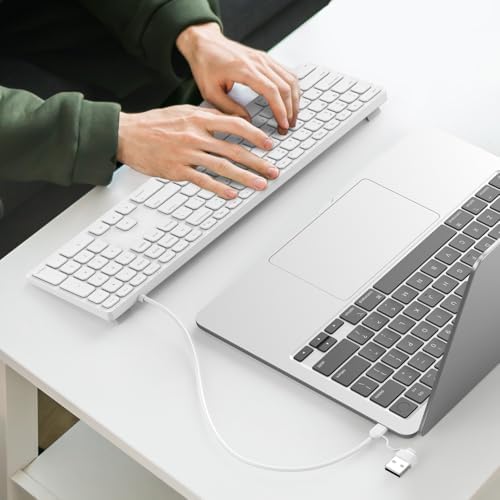 Sleek All-Aluminum Wired Keyboard for Mac – Full-Size USB-A & USB-C Connectivity, Ergonomic Design with Numeric Keypad for Enhanced Productivity on i Mac, Mac mini, Mac Book Pro & Air – Perfect Blend of Style and Functionality for Apple Users