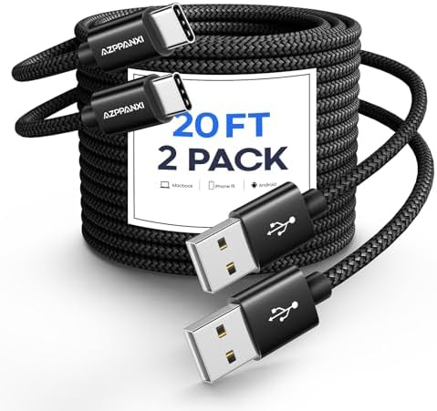 Elevate Your Charging Game with Our 20 Ft USB C Cable – Fast Charging & Data Sync for i Phone 15 Pro Max, Samsung Galaxy & More – Sturdy Double Braided Nylon Design for Ultimate Durability – Perfect for Home, Office, and Travel Needs