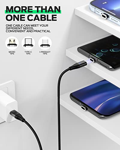 Revolutionary YKZ 3-in-1 Magnetic USB Charging Cable – Versatile PD 60 W Fast Charger for Type C, Micro USB & i-Devices – Durable Nylon Braided Design in 3.3 FT & 6.0 FT Lengths for Tangle-Free Convenience – Enhanced Charging Speed and Compatibility