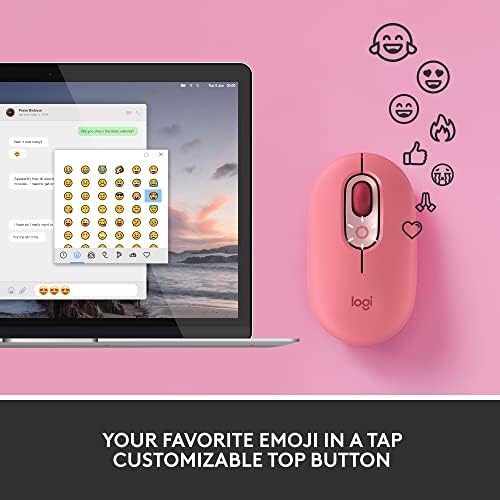 Logitech POP Wireless Mouse in Heartbreaker Rose – Customizable Emojis, Silent Click Technology, Precision Scrolling & Multi-Device Compatibility for Effortless Navigation and Personal Expression