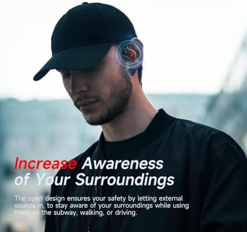 Unleash Your Potential with Open Ear Bluetooth Earbuds: Advanced Ambient Sound Technology, Crystal-Clear Call Microphone, Waterproof Design for Ultimate Durability, and Wireless Charging Case – Ideal for Sports and Outdoor Adventures with LED Display for Effortless Connectivity