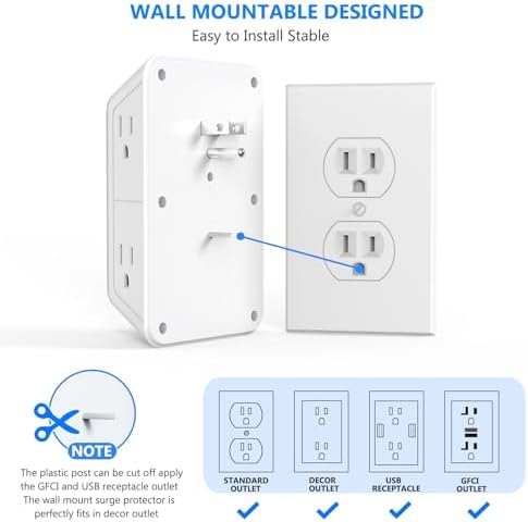 Maximize Your Power Potential with the 6-Outlet Surge Protector & 4-Port USB Charger – Versatile Multi-Plug Adapter Featuring 2 Fast-Charging USB-C Ports, Ideal for Home, Office, Kitchen, and Travel – Enhanced Safety and Connectivity for All Your Devices