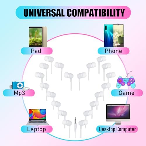 Macarrie 200 Pack Wired Earbuds – Vibrant Classroom & Office Headphones with 3.5 mm Compatibility – Individually Bagged for Hygiene & Seamless Distribution – Lightweight & Durable Design for All-Day Comfort – Ideal for Lectures, Music Listening, and Conference Calls