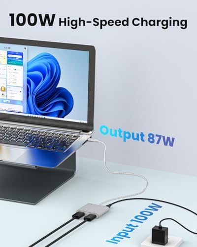 Fophmo Dual HDMI Adapter – 4 K@60 Hz USB C Hub with 100 W Power Delivery & USB-A Port for Enhanced Dual Screen Experience – Perfect for Gamers & Professionals Seeking Stunning Visual Clarity and Seamless Multitasking