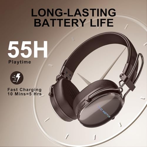 Transform Your Listening Experience with FIO MOTUS Wireless Bluetooth On-Ear Headphones Featuring Superior Active Noise Cancellation and Hi-Res Audio Quality – Enjoy Up to 55 Hours of Uninterrupted Music Playback, Lightweight Comfort, and Portable Foldable Design for Effortless Travel and Versatile Device Compatibility