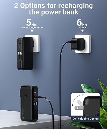 Ultimate 16,000 m Ah Portable Power Bank with Built-in AC Plug – Fast Charging for i Phone & Android Devices, Compact Design for On-the-Go Power Solutions, PD 30 W & QC4.0 Technology for Rapid Device Charging – Your Essential Travel Companion for All Electronics