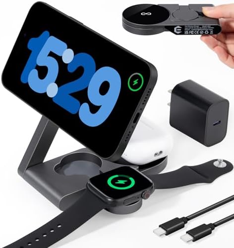 Ultimate 3-in-1 Foldable Charging Station for Apple Devices – Fast USB C & Wireless Charger for i Phones, i Pads, Air Pods – Travel-Friendly & Home Office Essential with Enhanced Compatibility