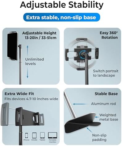 Height Adjustable Cooper Tab Stand – Premium Aluminum Alloy Tablet Holder & Portable Monitor Stand for i Pad, Pro, Air, Mini & Kindle – Versatile Design in Sleek Night Black for Enhanced Comfort and Productivity