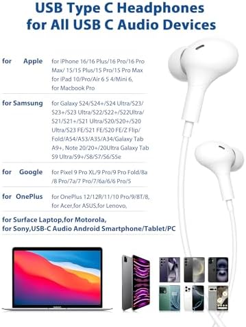 USB Type C Wired Earbuds – Superior Noise Cancelling In-Ear Headphones for i Phone 16 Pro, Samsung Galaxy Z Flip 7 & More – Magnetic Headset with Integrated Microphone for Android and i Pad A16, Pixel 9 – Ultra-Lightweight, Durable Design for Optimal Audio Experience and Long-Lasting Comfort
