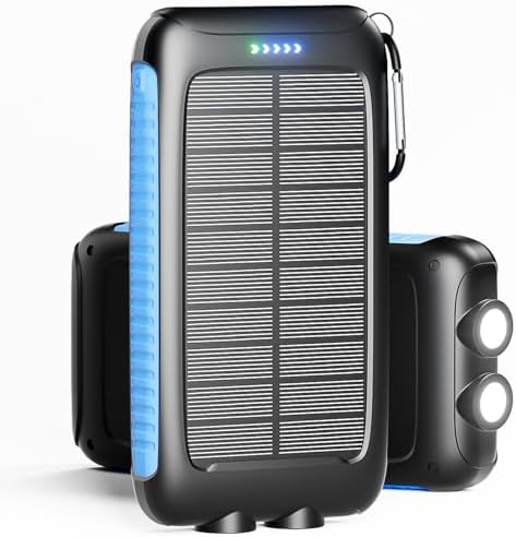 Ultra-Reliable 20,000 m Ah Solar Power Bank – High-Speed Portable Charger with Dual Flashlights, Eco-Friendly Solar Panel, and Carabiner for Adventurers and Daily Commuters – Waterproof External Battery for Fast Charging Smartphones and Tablets
