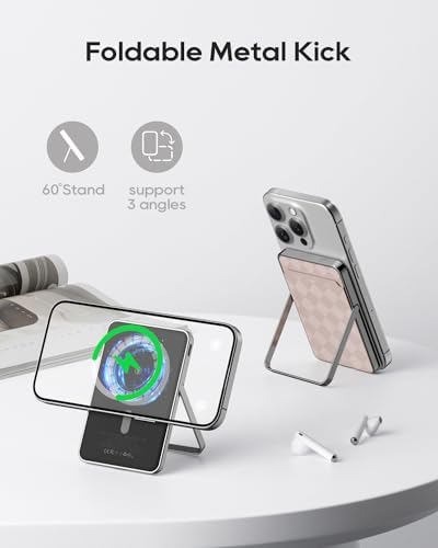 Kuulaa Slim 5000 m Ah Mag Safe Battery Pack: Stylish Portable Charger & Power Bank with Integrated Wallet and Stand, 20 W USB-C PD Fast Charging for i Phone 15/14/13/12 Series (Blue) – Effortless Wireless Convenience & Enhanced Device Compatibility