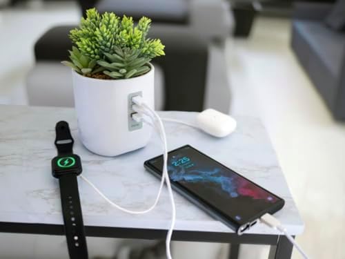 Sleek i Home Power Plant USB Charging Station with Faux Succulent – Modern White Design for i Phone, Android, and More – Eco-Friendly Multi-Device Charging Hub for Stylish Home and Office Decor