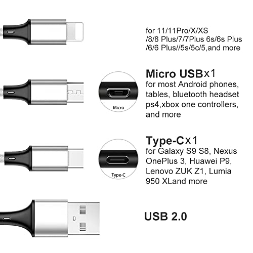 10 ft 2-Pack Multi Charging Cable: Durable 3-in-1 USB-C, Micro USB & Lightning Cords for Fast Charging | Extra Long Universal Charger for Phones, Tablets & More | Perfect for Home, Office, and Travel Use
