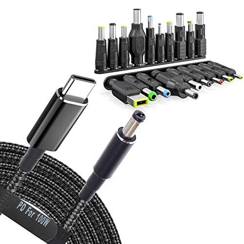 Universal USB C to DC Adapter Power Plug Kit – 19 Piece Braided PD Charging Cable Set with 5.5 x 2.1 mm Round Barrel Jack for MSI, Acer, Asus, Lenovo, Dell, HP Laptops – Fast Charging, Enhanced Compatibility, Durable Design for All Your Power Needs