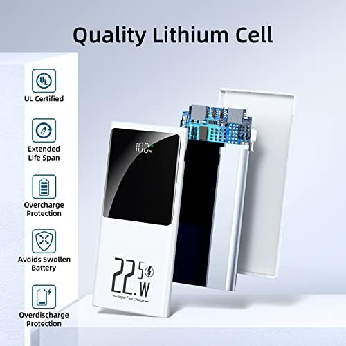 Ultra-Slim 10000 m Ah Portable Charger with 22.5 W Fast Charging – Compact Power Bank for i Phone 12-16, Samsung, Google & Android Devices – LCD Display & Dual USB-C Ports for Effortless Charging on the Go