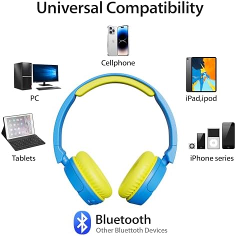 Contixo KB-5 Safe Listening Bluetooth Headphones for Kids – Foldable Over-Ear Design with 85 d B Volume Limiting – Stylish Pink & Blue Headphones for Comfortable Listening – Effortless Wireless Pairing with All Devices for Young Music Enthusiasts