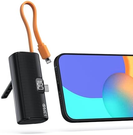 ONES Portable Power Bank 5000 m Ah – Ultra Compact Fast Charger with LED Display for i Phone & Samsung | Mini Backup Battery Pack with Lightning Plug & USB-C Cable | Essential Emergency Phone Charger for On-the-Go Lifestyle