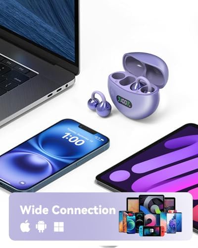 Ultimate Comfort Open Ear Bluetooth 5.4 Earbuds with IPX7 Waterproof Rating – 60 Hours of Playback with LED Power Display – Clip-On Wireless Headphones for Active Lifestyles, Ideal for Commuting and Outdoor Adventures, Enhanced Sound Quality and Durability