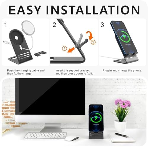 HALLEAST for Magsafe Charger Stand, Updated Aluminum Alloy Charging Holder Perfectly Compatible with for Apple iPhone 16/15/14 Plus/14 Pro Max/14 Pro/14/13 Mini for 16/15/14/13/12 Series, Silver – Enhanced Compatibility and Speed