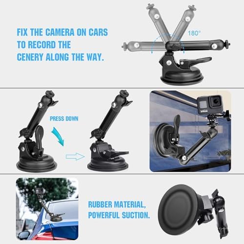 Ultra-Stable Heavy-Duty 100 mm Suction Cup Camera Mount – Dual Adjustable Ball Heads for i Phone, Go Pro, Insta360 & More – Secure Windshield Holder for Dash Cams and Smartphones (1.5 kg Load Limit) – Ideal for Adventure Filming and Daily Commutes